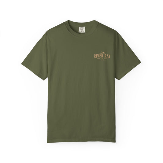 Downriver 'River Rat Co.' Fishing T-Shirt — Vintage Fish & Sunset Graphic